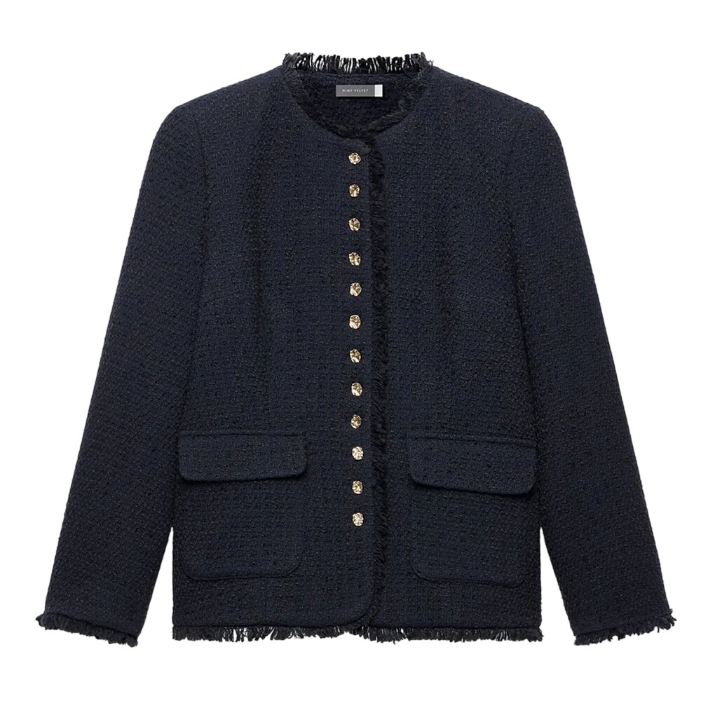 Mint Velvet Navy Boucle Tweed Jacket